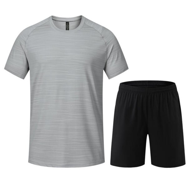 SKU_KJW-6808淡灰色 Casual Cotton Short Sleeve & Shorts Set