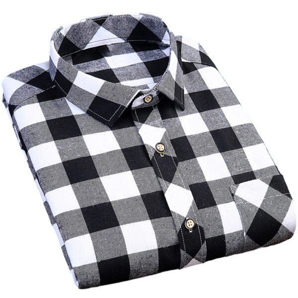 SKU_M605黑白 Men’s Buffalo Plaid Short-Sleeve Shirt