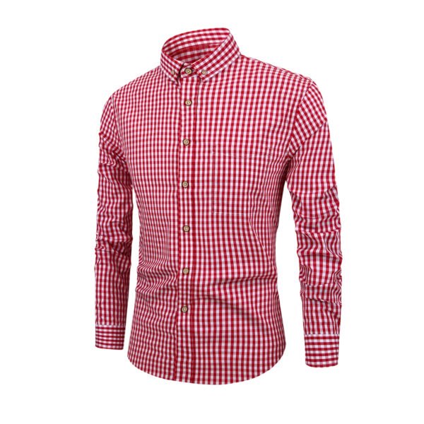 SKU_款1红白格 Men’s Long-Sleeve Shirt – Wrinkle-Free