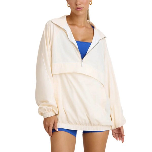 SKU_米杏色 Casual Zip-Up Long Sleeve Set with Shorts