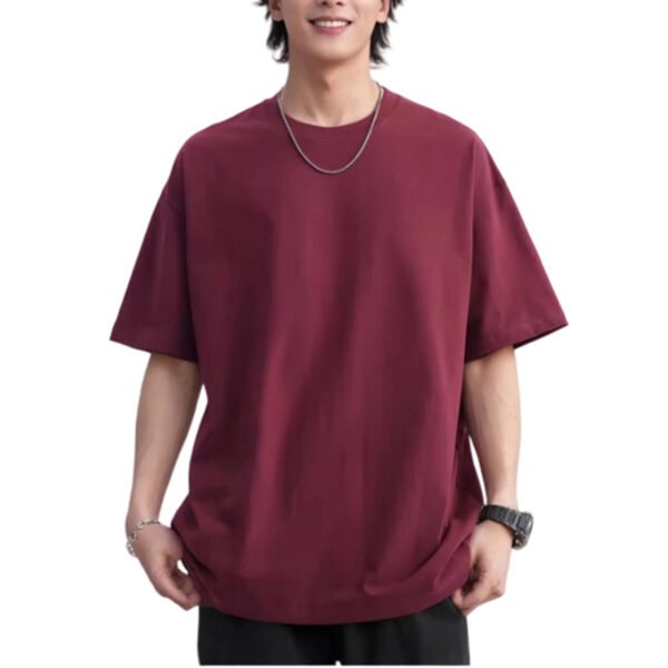 SKU图_酒红色 Men’s Cotton Short Sleeve T-Shirt